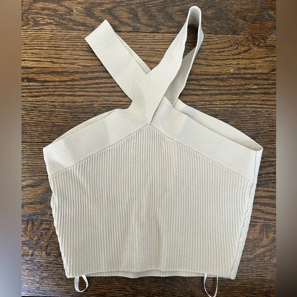 BABATON Sculpt Knit Criss Cross Cropped Tank Top Beige - Picture 4 of 5